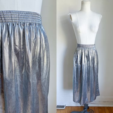 Vintage 1980s Silver Foil Metallic Skirt / M-L 