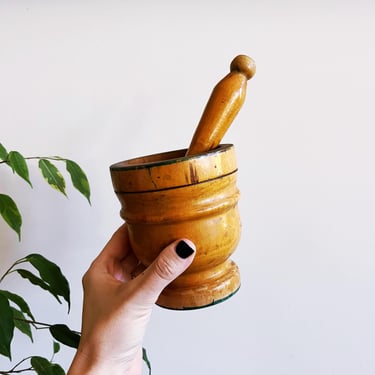 Vintage Italian Rustic Wooden Mortar and Pestle 