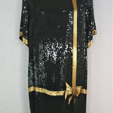 Pretty Package - 1990s - Beaded - Cocktail Dress - by DLS International - Marked size 1X - Mardi Gras 