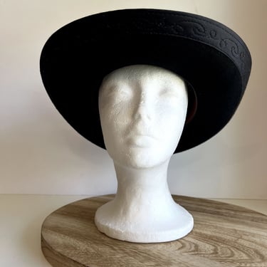 Vintage Arregui Extra Black Wool Peruvian Wide Brim Embellished Riding Hat 
