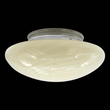 1980s Vetri Murano Cream Swirl Glass & Steel Flush Mount Light