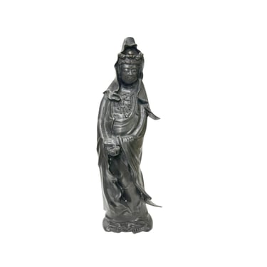 Vintage Chinese Black Metal Bodhisattva Kwan Yin Buddha Statue ws4341E 