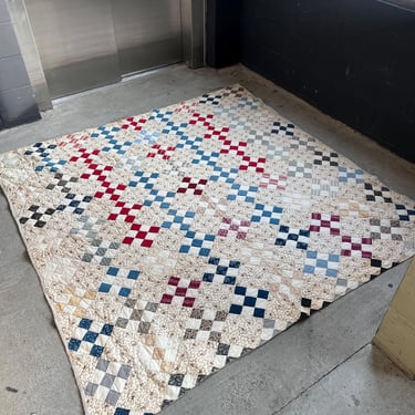 Vintage 1930s Patchwork Diamond Quilt, Cotton, Calico, Antique 