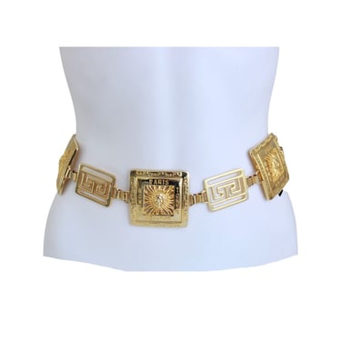 1980s Gold Tone Tokyo London Paris Novelty Statement Belt - 1980s Gold Tone Chain Belt - 1980s Gold Metal Belt - Vintage Gold Belt 