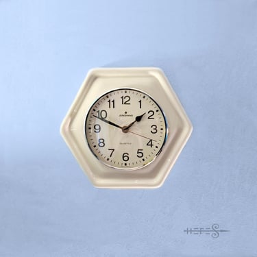 Junghans Vintage Porcelain Clock 1970s Minimalist Design Art Deco 