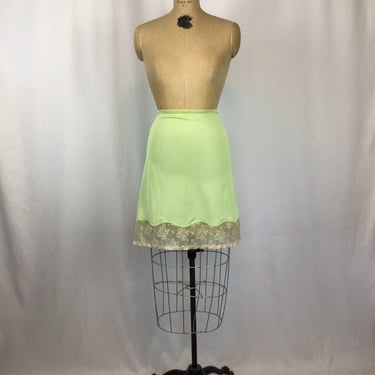 Vintage 60s slip | Vintage lime green nylon lace half slip | 1960s Vanity Fair nylon skirt slip 