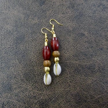 Cowrie shell earrings, Afrocentric earrings, wooden earrings, natural earrings, bold African earrings, statement earrings, exotic earrings 