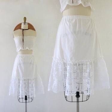 white lace skirt 28-32 - vintage 80s 90s white womens size small romantic cute cottage cottagecore petticoat summer skirt 