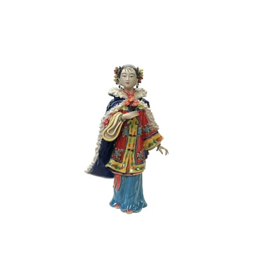 Chinese Porcelain Qing Style Dressing Flower Blue Coat Lady Figure ws3760E 