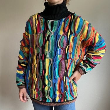Vintage Coogi 90s Australian Sweater Sz L Crosby Hip Hop Rainbow Turtleneck 
