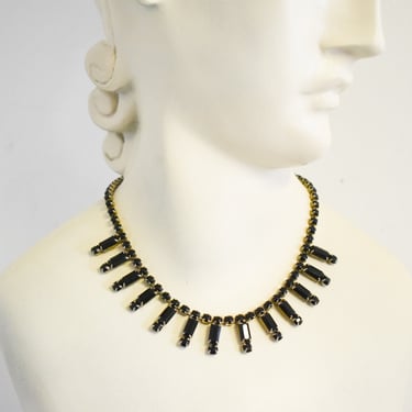 1950s/60s Faceted Black Glass Stone Choker Necklace 