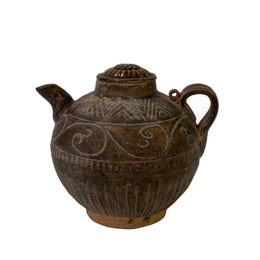 Chinese Ware Brown Glaze Pattern Ceramic Jar Vase Display Art ws2664E 