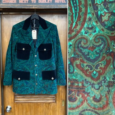 Vintage 1960’s Carnaby Street Style Crushed Velvet Paisley Mod Glam Disco Sport Coat Jacket, 60’s Vintage Clothing 
