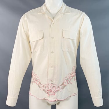 BODE Size S/M Cream Floral Embroidery Linen Two Pockets Long Sleeve Shirt