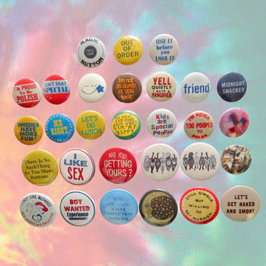 Vintage Style Pinback Buttons -  60s 70s 80s Misc. Novelty Pins - Reproduction Retro Pin Button - 1