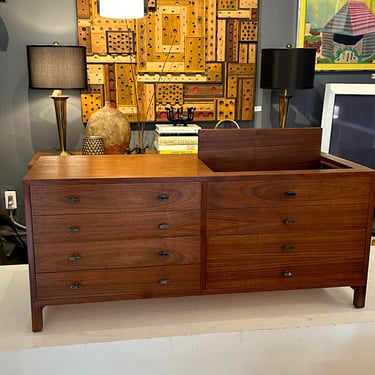 Vintage Walnut Cabinet with 3 Drawers and Brass Pulls with Azurite-Malachite Inlay