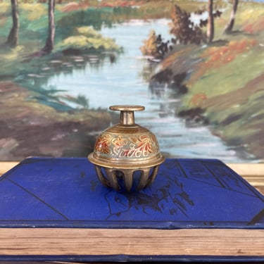 Free shipping within continental US - Antique Indian Brass Claw Foot Bell with Hand-Painted Floral Enamel, Early 20th Century 