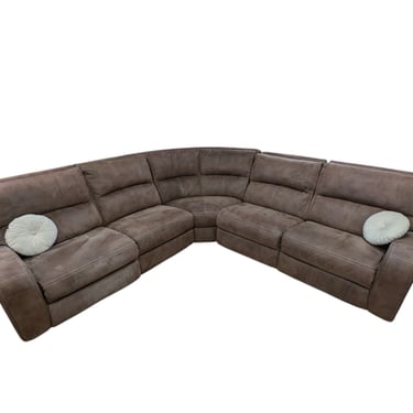 Brown Leather 5pc Sectional w/ 4 Recliners