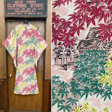 Vintage 1940’s Asian Japan Tiki Rayon Pake Muu Batwing Hawaiian Dress, Vintage Pake Muu, 1940’s Hawaiian Dress, Tiki Dress, Batwing Sleeve 