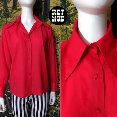 Sassy Vintage 60s 70s Red Dagger Collar Long Sleeve Lightweight Button Down Blouse by Miss Holly 