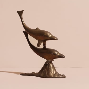 Vintage Brass Dolphin Figurine, Brass Animal, Swimming Brass Dolphin Sculpture 