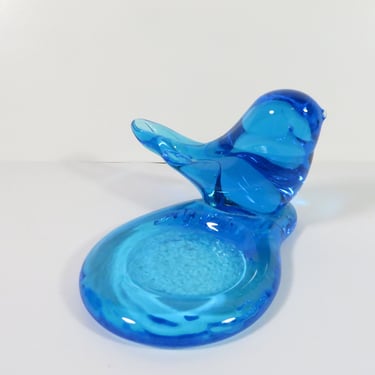 Vintage Marine Blue Glass Bird Candle Ring Holder - Blue Bird of Happiness Figurine 