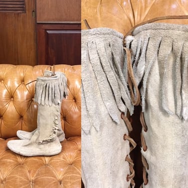 Vintage 1970’s Fringe Knee High Boots, Suede, Moccasins, Boho-Chic, Western Boots, Vintage Boots, 1970’s Boots 