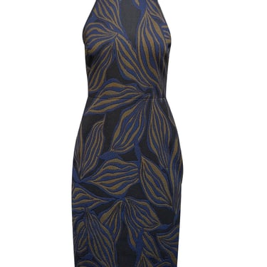 Jason Wu - Blue, Olive, & Black Leaf Jacquard Dress Sz 4