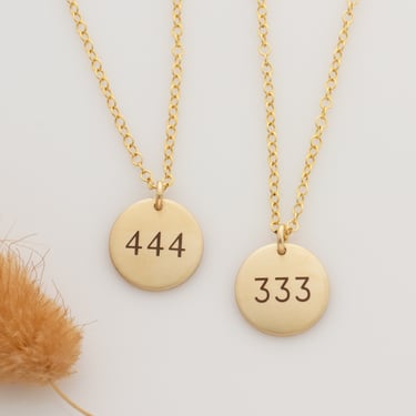 Angel Number Disc Necklace, Custom Disc Necklace with Angel Numbers 111, 222, 333, 444, 555, 777, 888, Lucky Number Necklace 