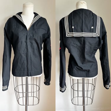 Vintage 1940s WWII Navy Wool Sailor Uniform Top / 37" chest 