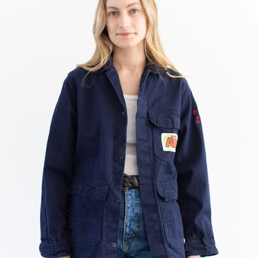 Vintage Rich Navy Blue Chore Coat | Unisex Cotton Utility Work Jacket | Made in Europe | XS S | J012 