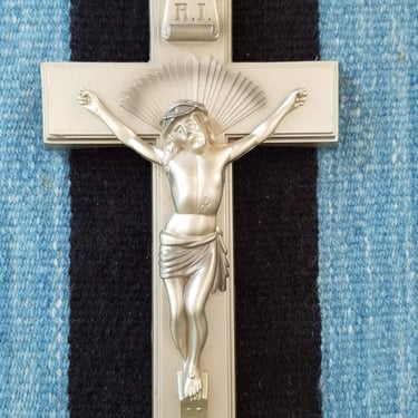 Vintage Wall Cross~Mid Century Metal Cross INRI~11" Vintage Crucifix~Vintage Cross~Religious Statue~Solid Casting~JewelsandMetals 