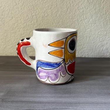 Vintage DeSimone Pottery Italy decorative Bird Mug, Terracotta, Vintage Italian Pottery, Picasso style, Majolica 