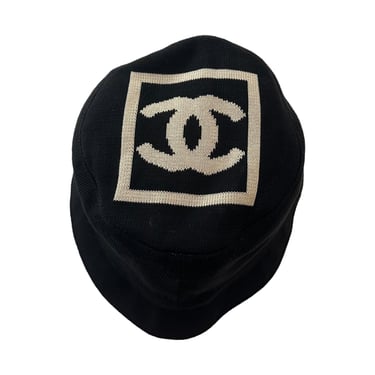 Chanel Black Logo Knit Bucket Hat