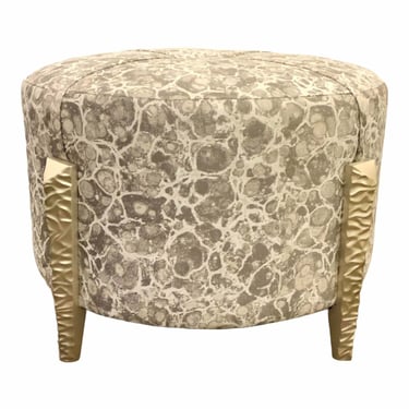Caracole Modern Gray and White Abstract Chiseled Ottoman