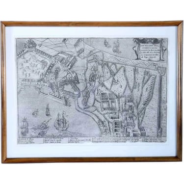 1721 Antique FRANCESCO CICHE Engraving, Italian Map and Plan of the Siege of the Citadel of Messina Sicily Italy Framed Art 