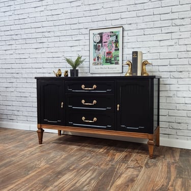 Available Deep Black Mid-century Neoclassical Buffet 