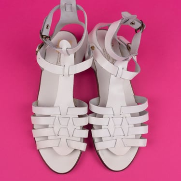 Vintage 80s Coasters White Gladiator-Style Leather Flat Sandals Size 7.5M 