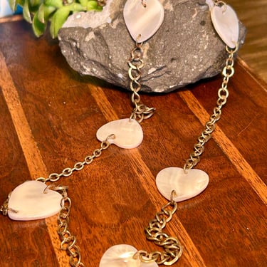 Heart Mother Of Pearl Necklace Gold Tone Chain Vintage Retro Jewelry Love Gift 