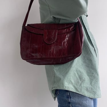vintage burgundy eel skin shoulder bag 
