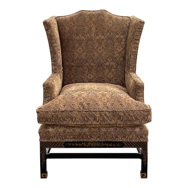 Chinese Chippendale Wingback Chair With Chinoiserie Decoration 