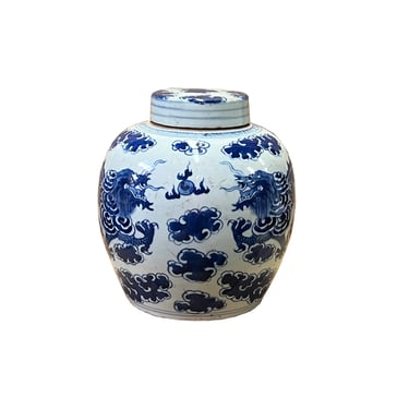 Oriental Hand-paint Double Dragons Blue White Porcelain Ginger Jar ws2540E 