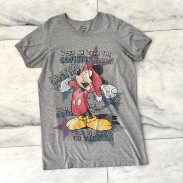 Vintage Disney Sleep Shirt Gray Graphic Print Mickey Mouse Coffee One Size 