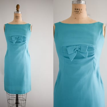 1960s Turquoise Chiffon Cocktail Dress 