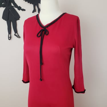 Vintage 1960's Mod Red Dress / 60s Day Dress S/M 