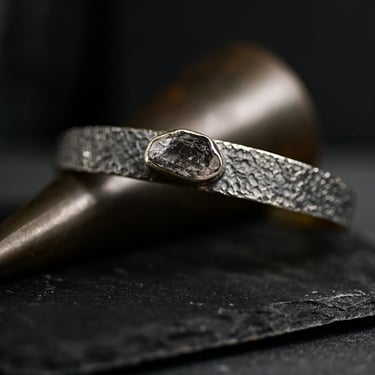 Textured Sterling Silver Bezel Set Herkimer Diamond Cuff Bracelet
