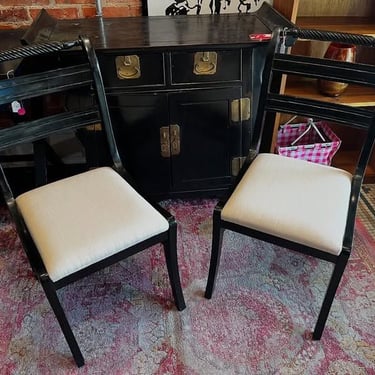 Black painted chairs. Two available. 34”x19”x17.5” 