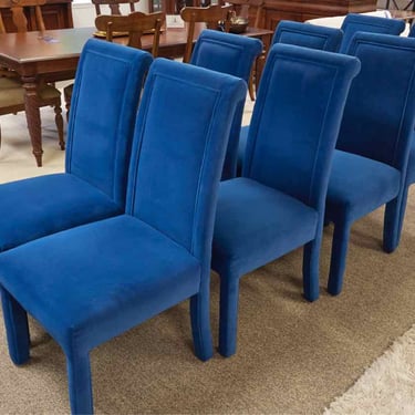 Set of 8 Selig  Blue Velour Dining Chairs
