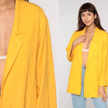 Yellow Blazer 80s 90s Open Front Jacket Retro Boho Hippie Summer Coat Simple Bright Basic Bohemian Chic Minimalist Vintage 2xl xxl 18w 