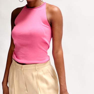 Pink Silk Knit Halter (S)